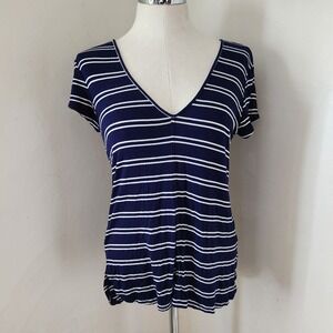 Anthropoloige Bordeaux Blue Striped‎ V Neck Women's Size Small